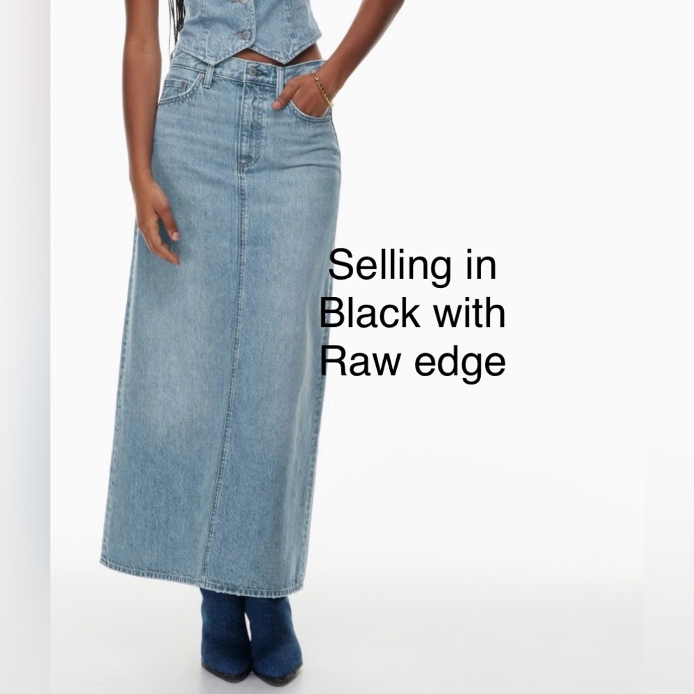 WORN ONCE - Aritzia Denim Maxi Skirt - Size 24 - Colour Black eyeliner raw hem